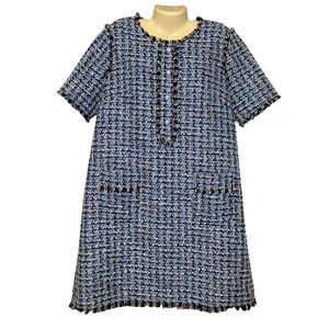 Halogen Blue Tweed Mini Dress size XL preppy tradwife traditional classy lady